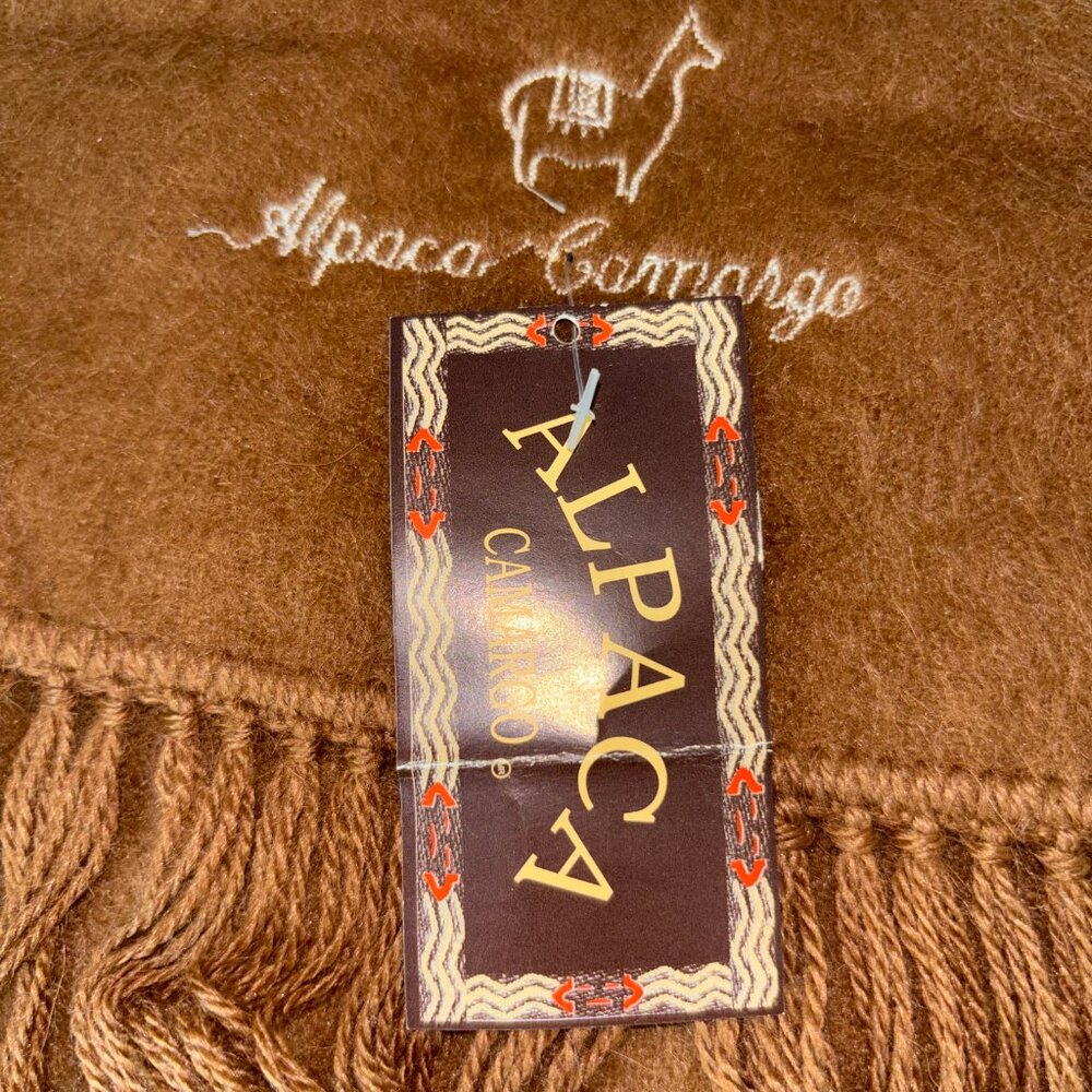 Alpaca Camargo Scarf Brown Soft Brushed Finish Fringed Edge Unisex Peru NWT - Picture 4 of 9